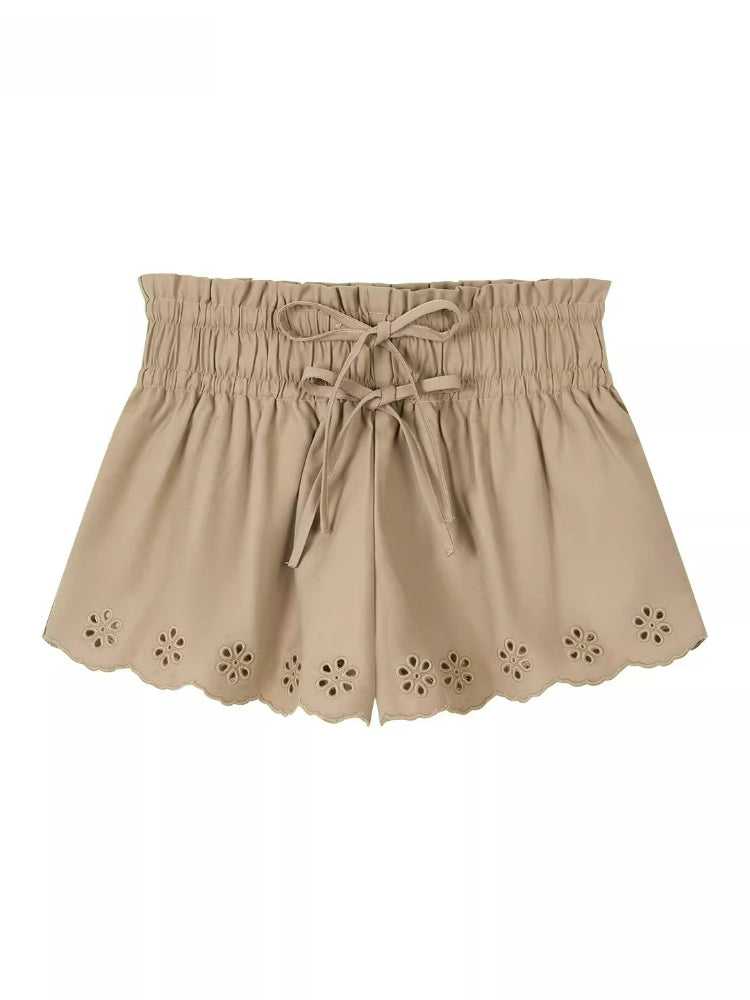 Double-Waist Embroidered Shorts