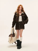 Vintage Plaid Patchwork Jacket Skirt Set
