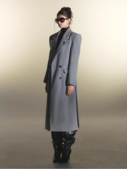 Grey Belted Oversized Wool Coat