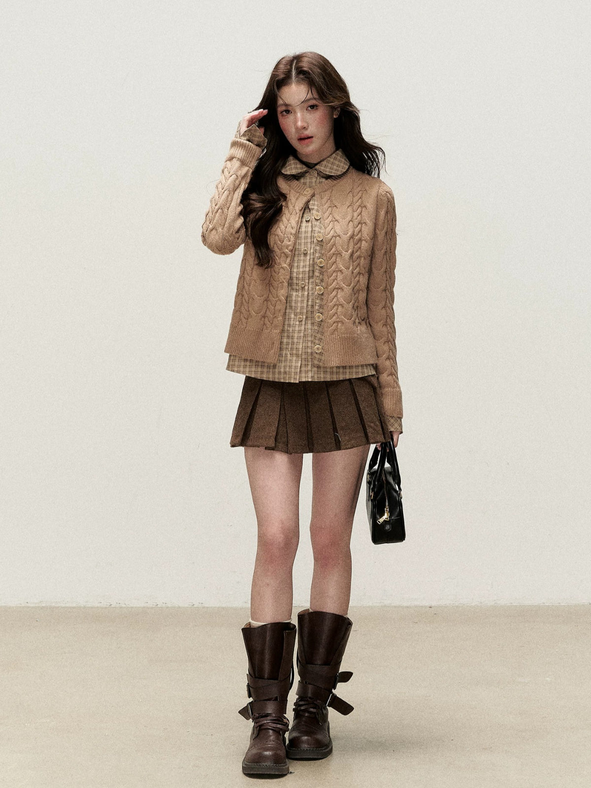 Peter Pan Collar Layered Knit Cardigan