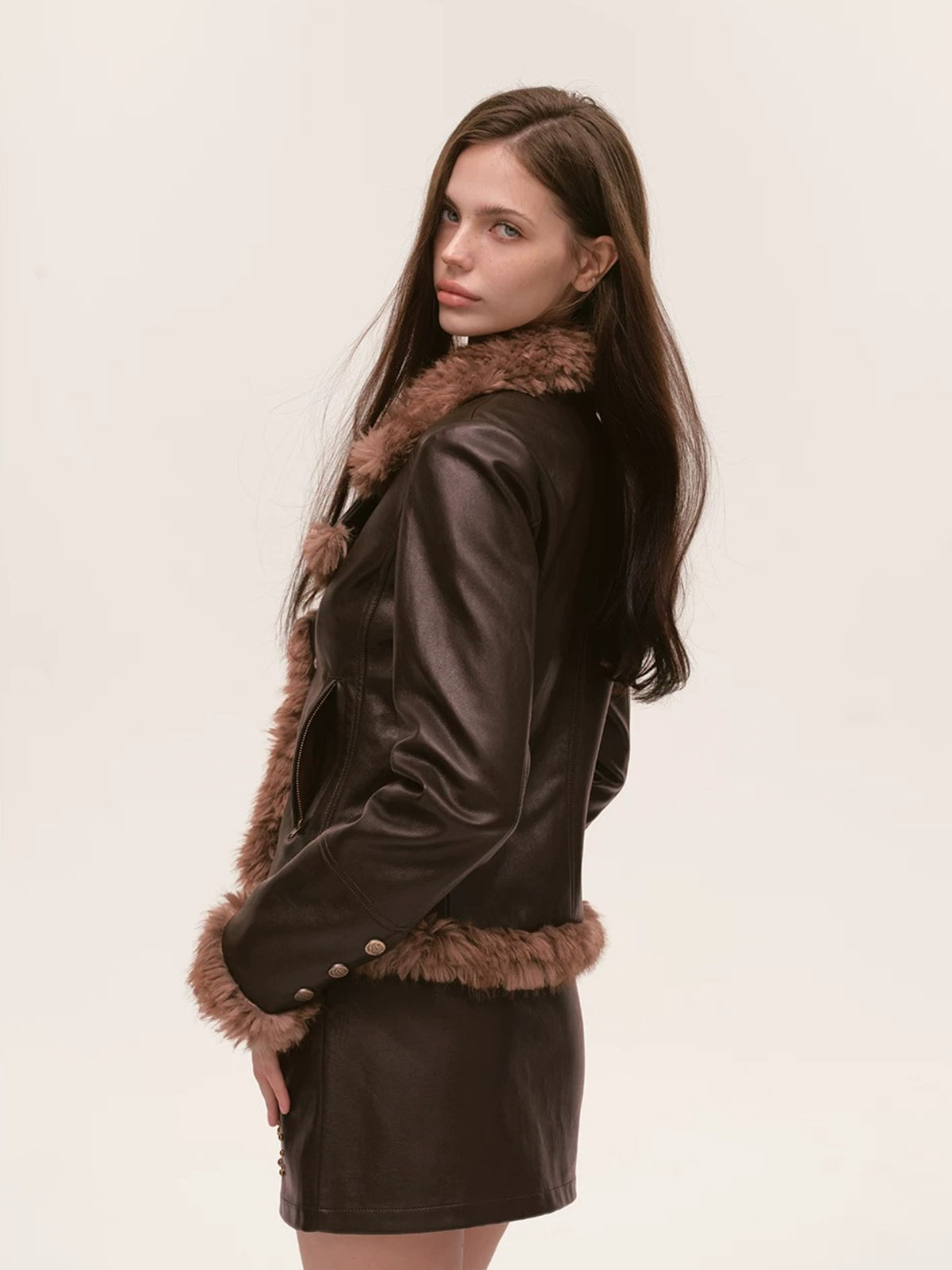 Asymmetric Fur-Trimmed Faux Leather Jacket