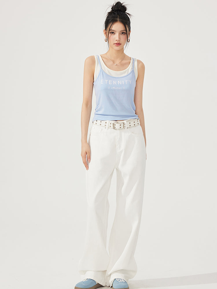 Fake Two-Piece Contrast-Color Spliced Tank Top