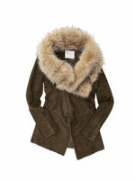Suede Detachable Fur Collar Coat