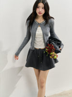 Handmade Rhinestone Collar Rose-Embroidered Knitted Cardigan