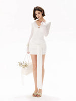 Lace Twist V-Neck Mini Dress