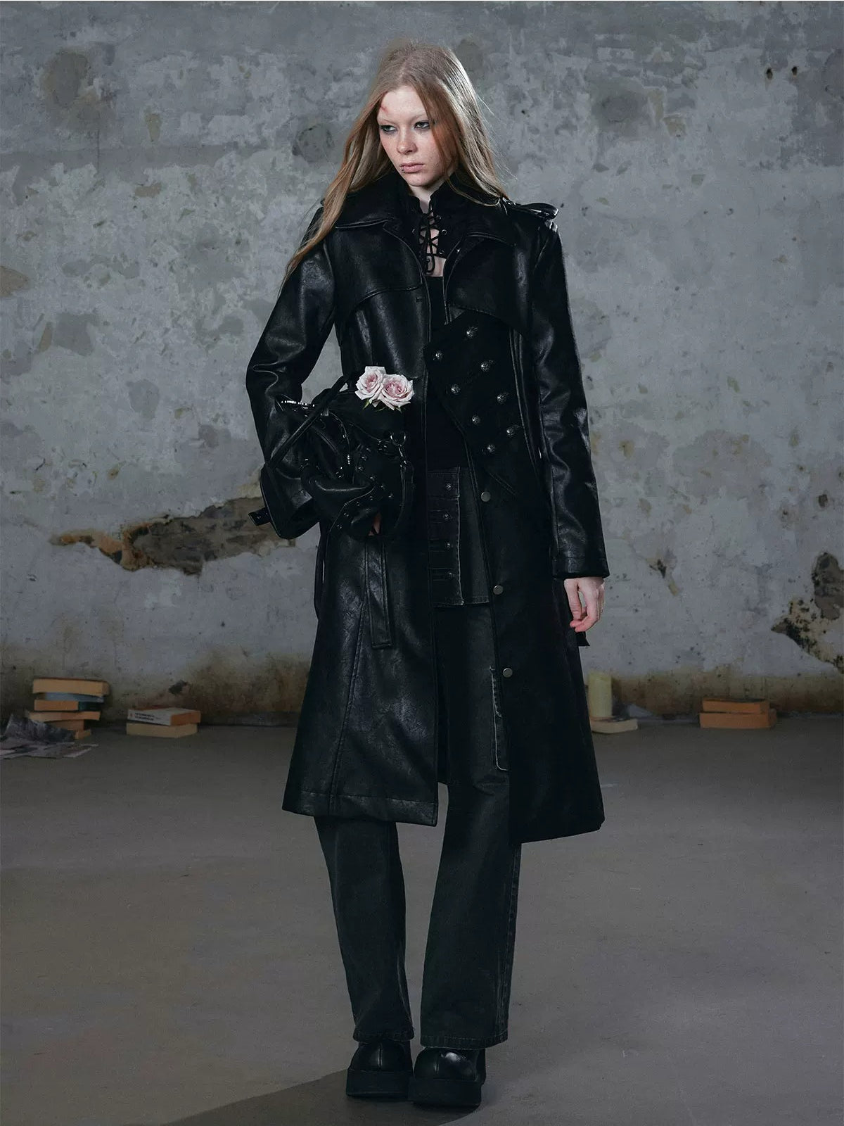 Asymmetric Knight Leather Trench Coat