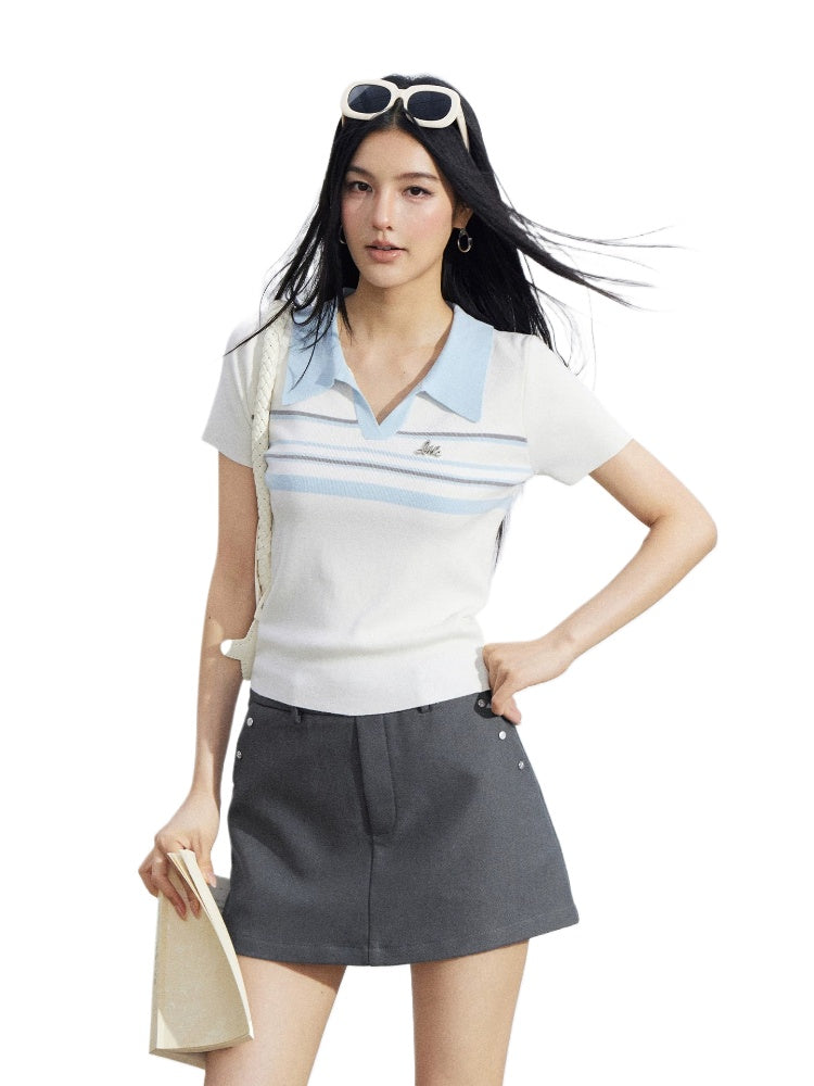 Striped Polo Ice-Silk Top