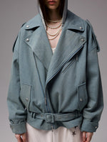 Washed Denim Moto Jacket