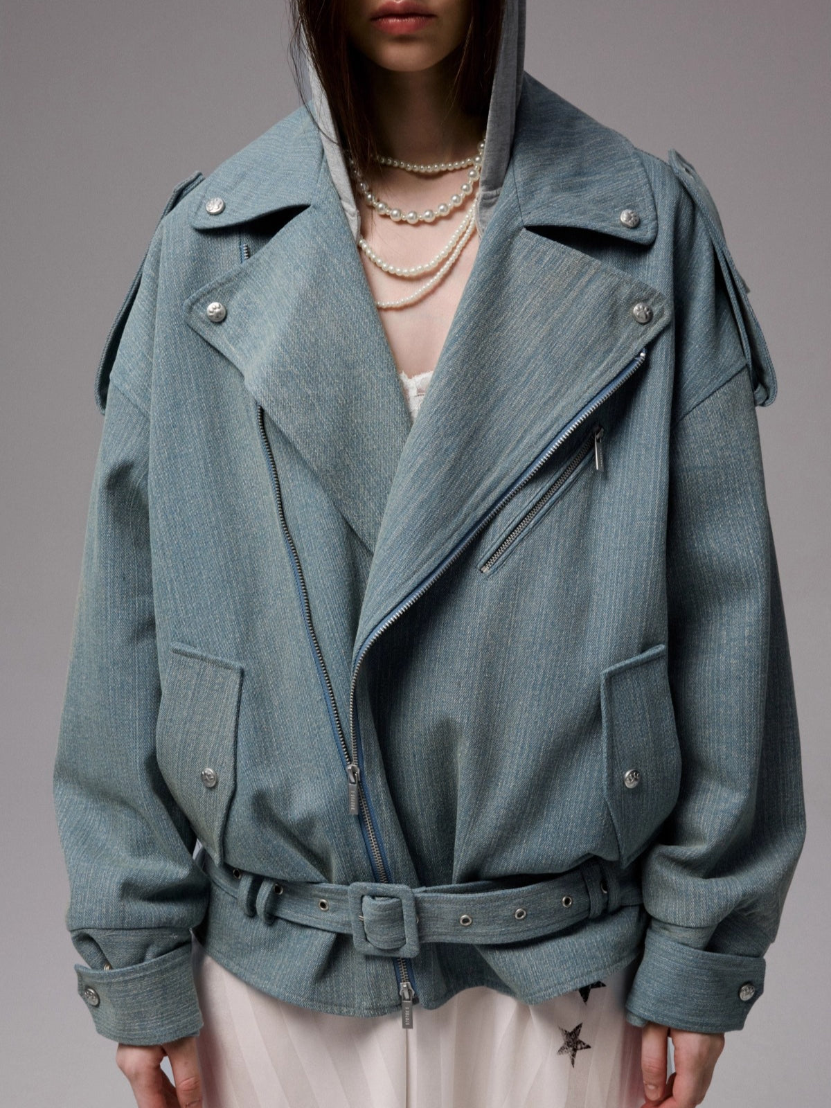 Washed Denim Moto Jacket