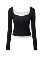 Color-block Two-piece Integrated Strap Layered T-shirt Top