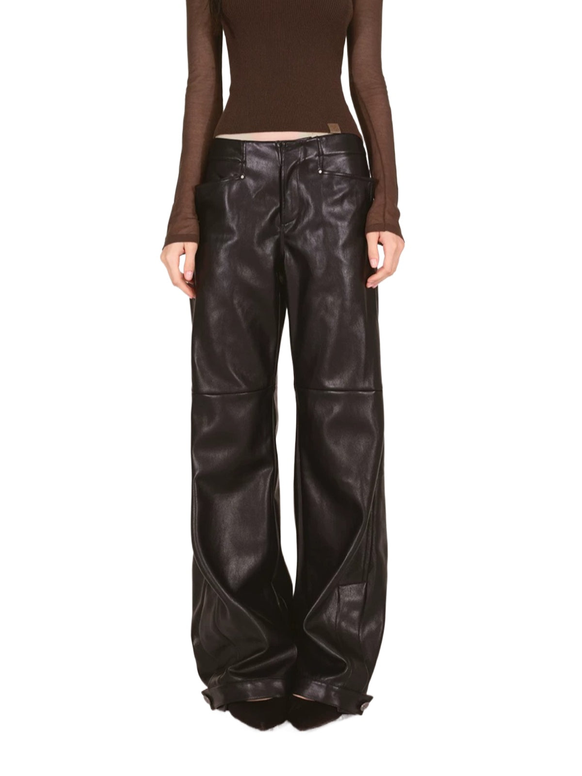 Paneled Faux Leather Wide-Leg Pants