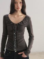 V-Neck Drawstring Sequin Top