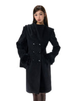 Wool-Blend Scarf-Collar Midlength Waist-Defined Coat