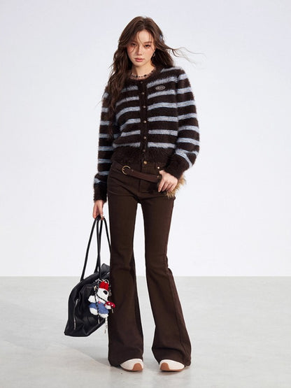 Striped Mink-Knit Cropped Sweater