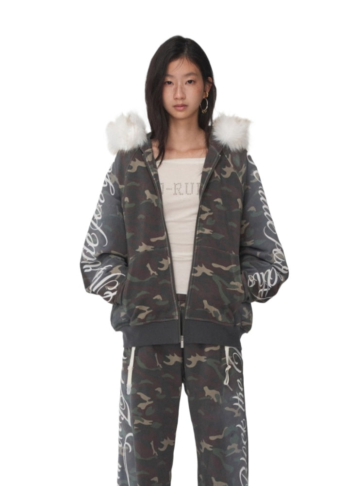 Camo Embroidered Hoodie Sweat Set