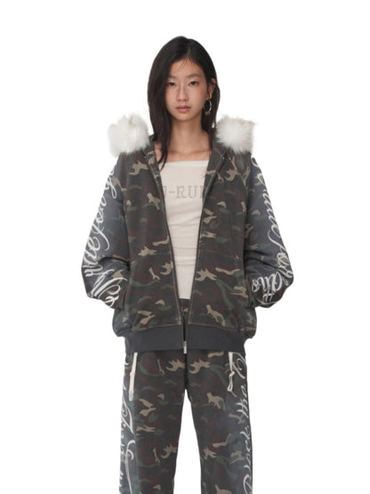 Camo Embroidered Hoodie Sweat Set