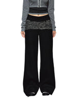 Contrast Waistband Tweed-Panel Straight Pants