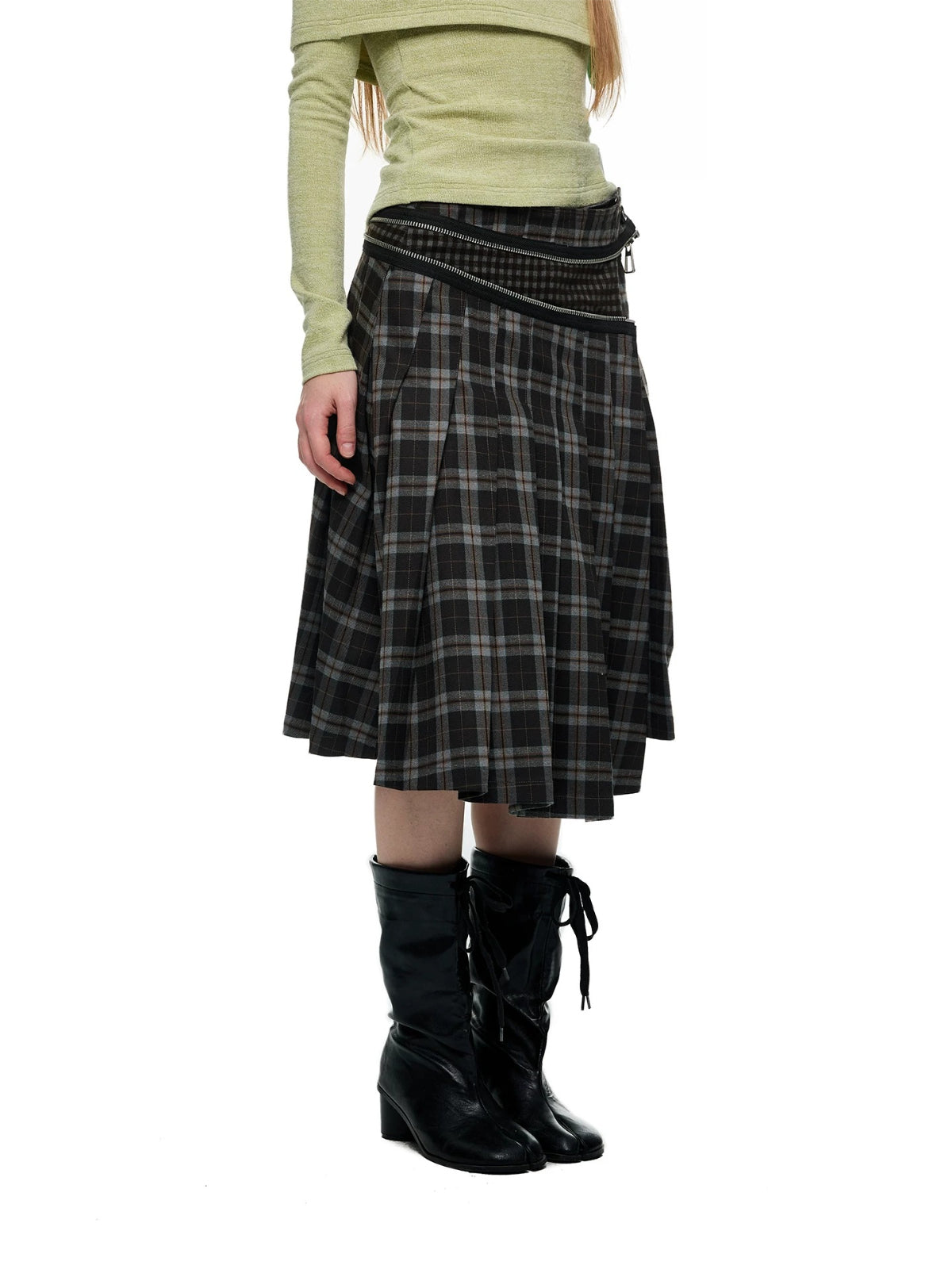 Asymmetric Pleated Midi Skirt