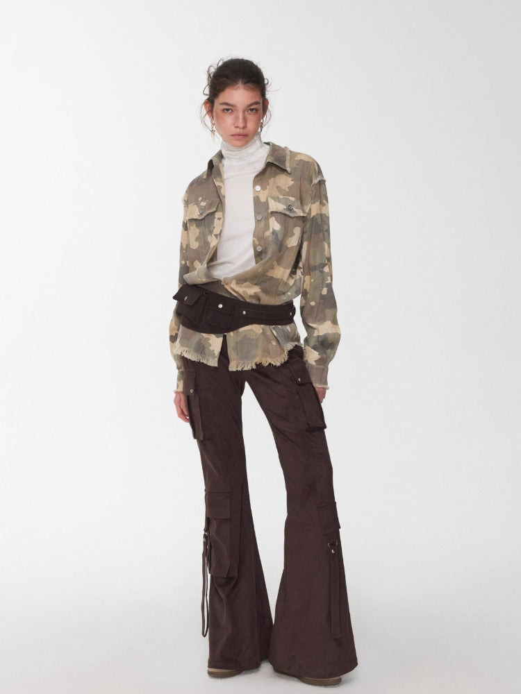 Camo Pleated Fringe Shirt