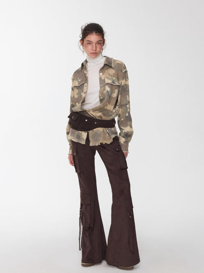 Camo Pleated Fringe Shirt