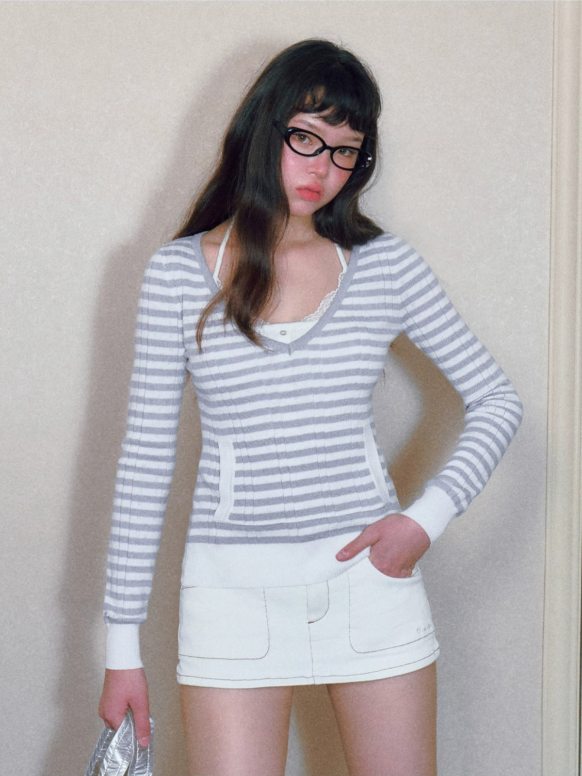 Contrast Stitch Mini Skort