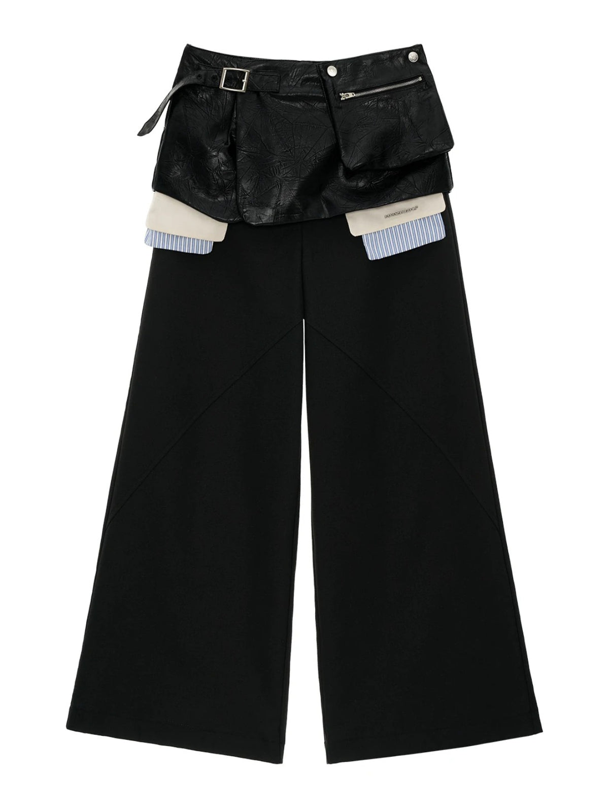 Structured Leather Waist Wide Leg Trousers
