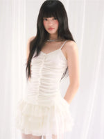 White Ruched Cami & Cardigan Set