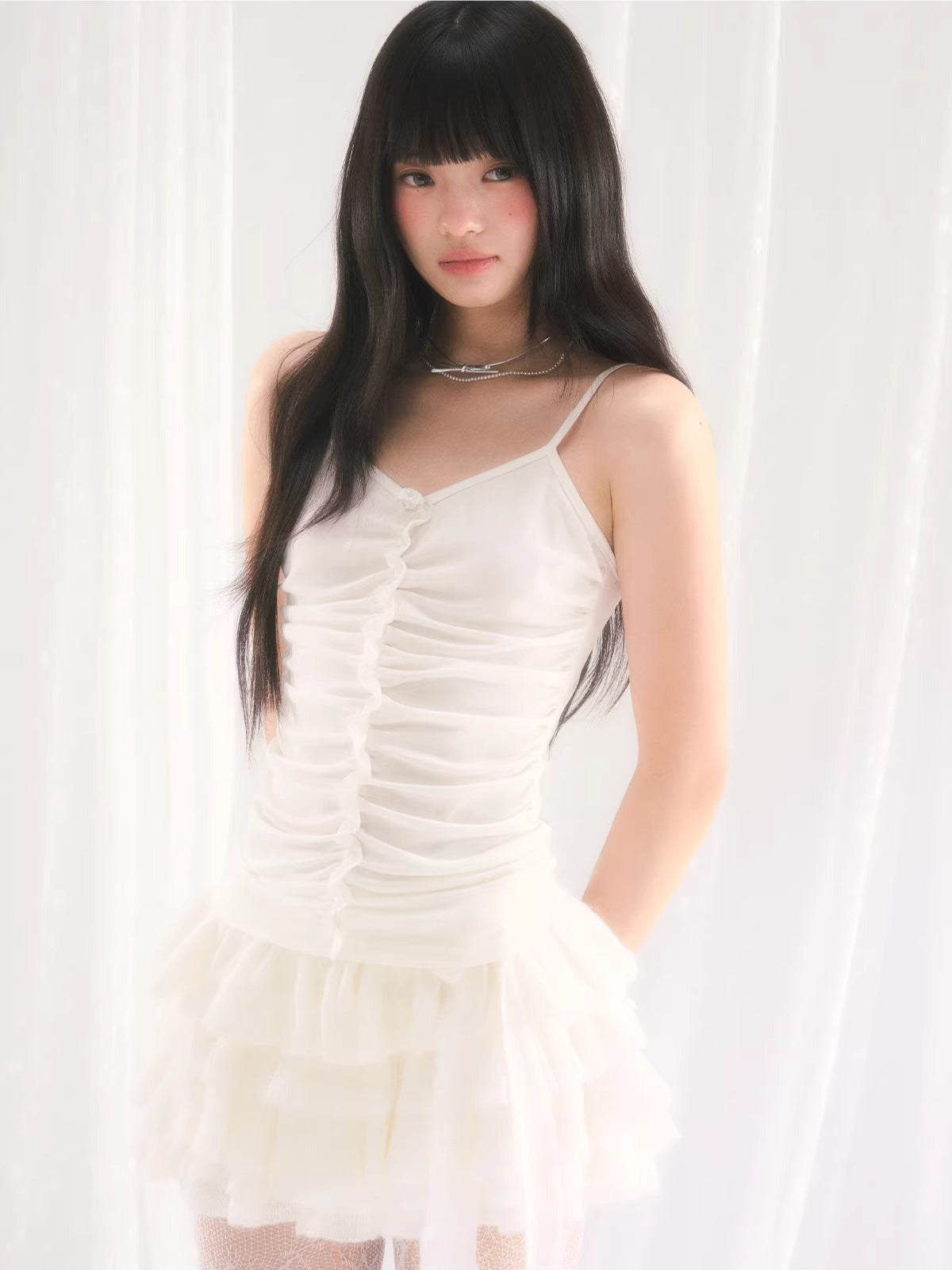 White Ruched Cami &amp; Cardigan Set