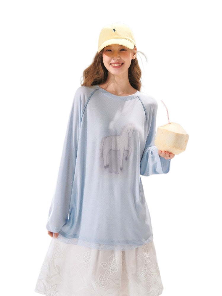 Horse Print Raglan Sleeve T-shirt