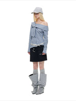 Asymmetric Plaid Off-Shoulder Shirt