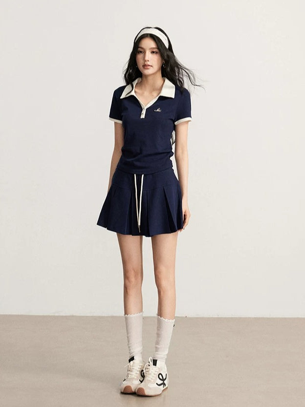 Contrast Polo &amp; Skirt Set