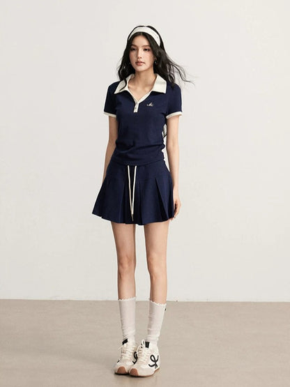 Contrast Polo &amp; Skirt Set