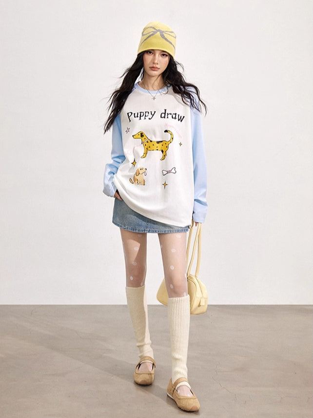Cartoon Dog Graffiti Long-Sleeve T-shirt