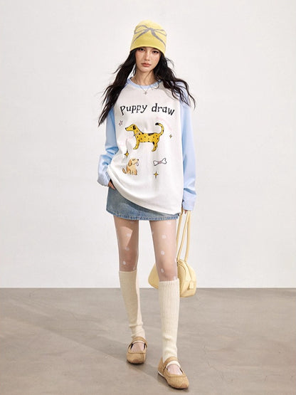 Cartoon Dog Graffiti Long-Sleeve T-shirt
