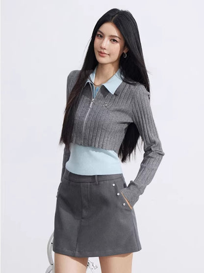 Contrast Polo Knit Set