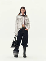 Vintage Coated Folded Wide Leg Jeans