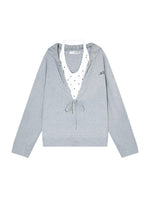 Polka Dot Vest Hooded Drawstring Sweatshirt Pants Set