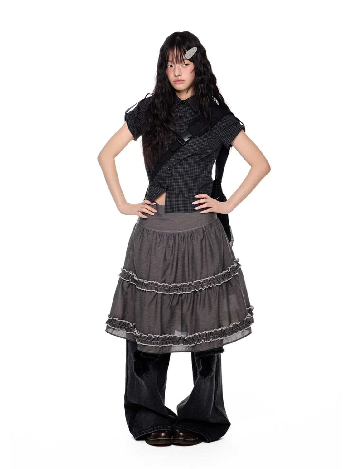 Ruffle Layered Midi Skirt