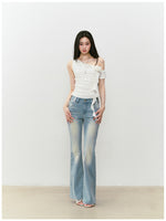 Color-Block Washed Flared Jeans