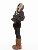 Distressed Fur Hooded Padded Jacket