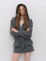 Gray Drawstring Hoodie & Skirt Set