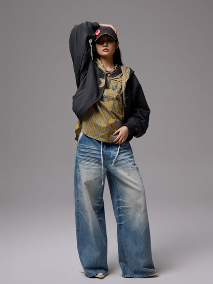 Oversized Star Panel Balloon Hem Hoodie