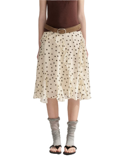 Polka Dot Ruffle Midi Skirt