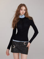 Brown & Black Mock Two-Piece V-Neck Sweater