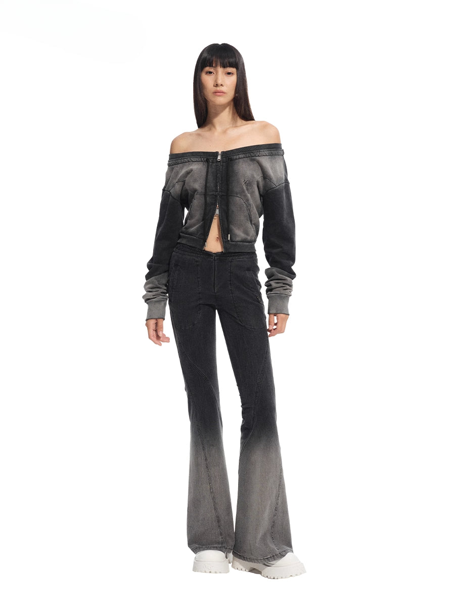 Washed Slim-Fit One-Shoulder Sweatshirt