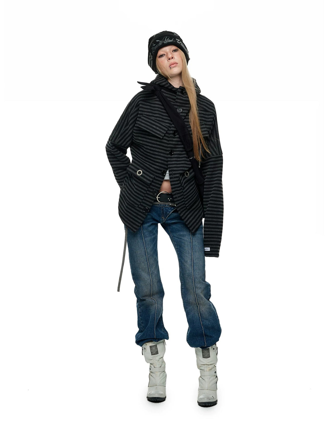 Vintage Striped Fleece Hooded Jacket