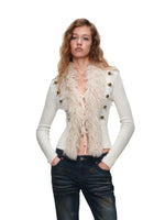 Napoleon Fur Collar Ribbed Cardigan