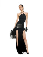 Detachable Hood Halter Maxi Dress