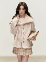 Faux Fur Collar Cable Knit Cardigan
