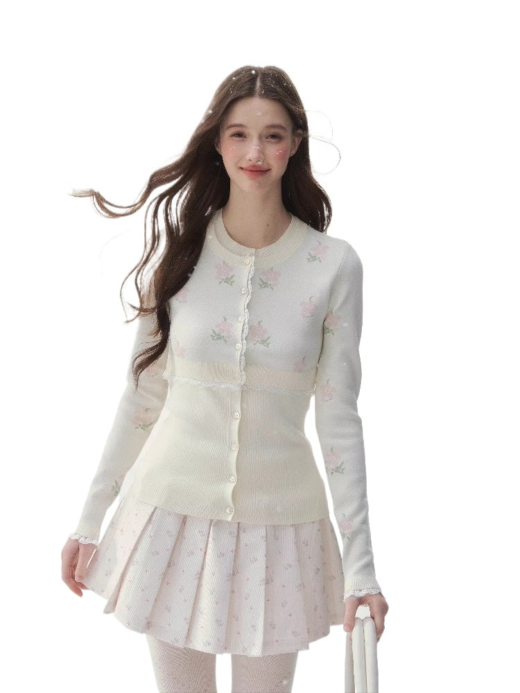 Floral Faux Layer Knit Sweater